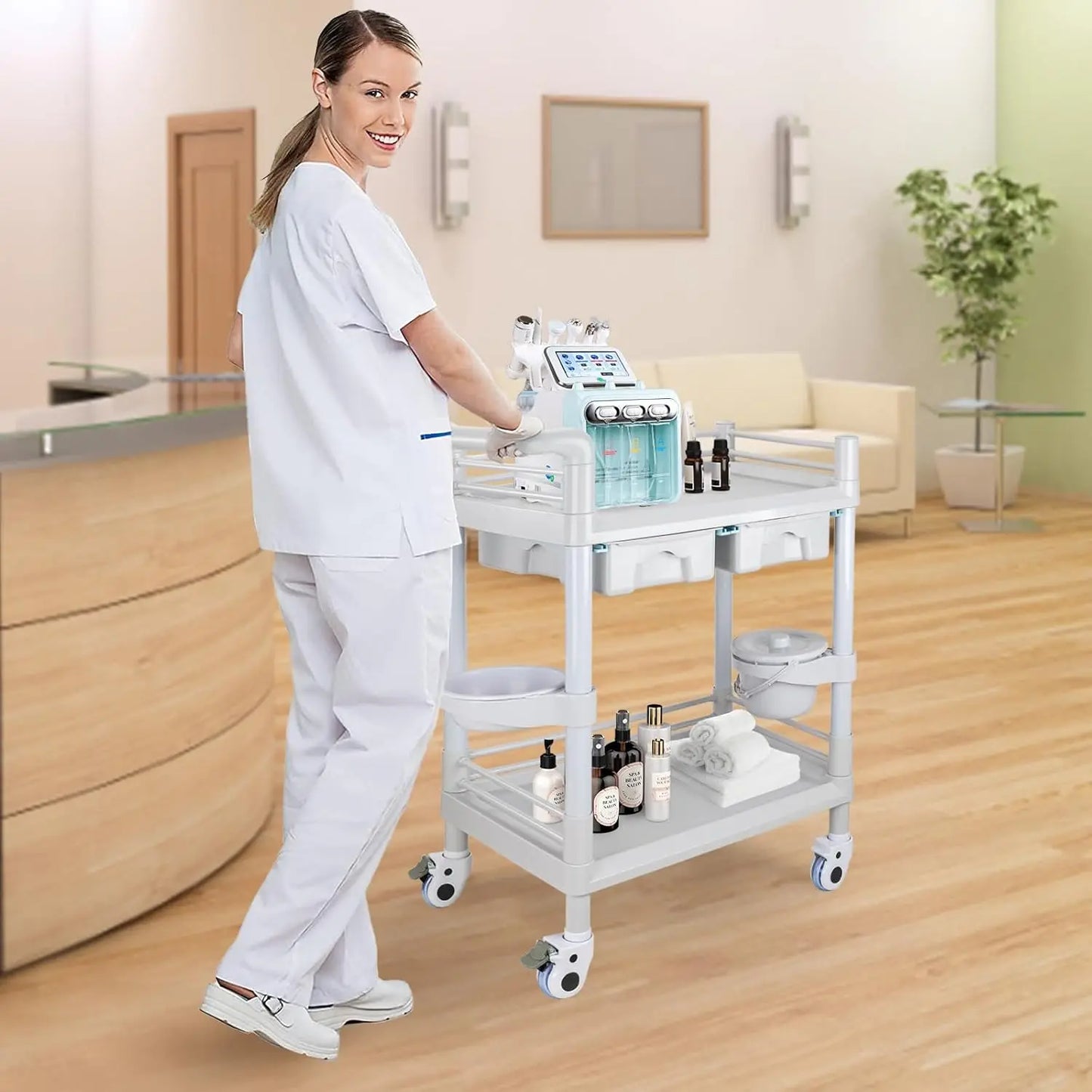 Mobile Trolley Cart with Wheels 330lbs Capacity Rolling Storage Utility