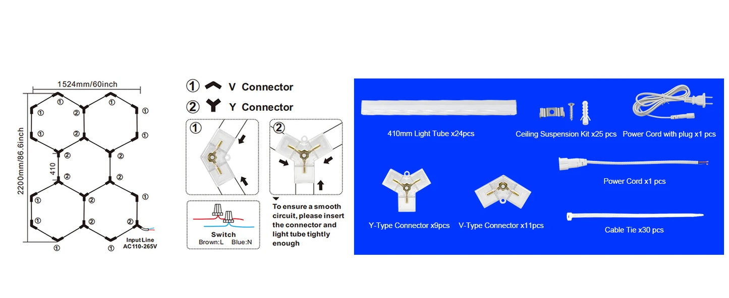 Hexagon LED Garage Lights 192W 26400LM Super Bright Ceiling Lights