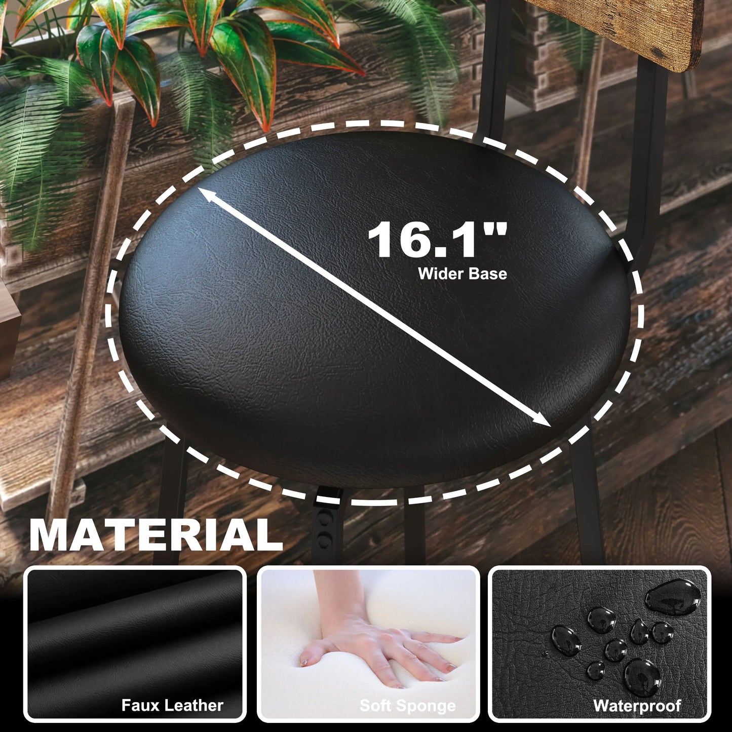 Ljustra Swivel Bar Stools Set of 2 PU Upholstered Kitchen Stools