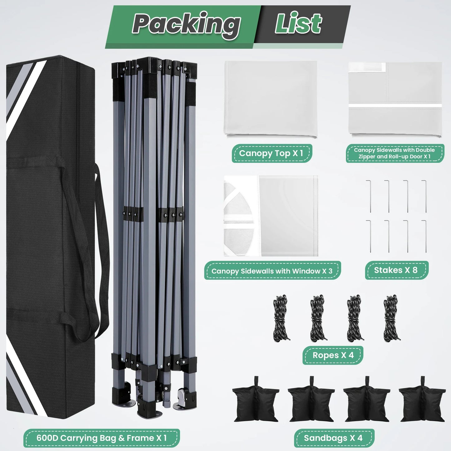 10x10 Pop Up Canopy Tent Waterproof Adjustable Height Outdoor Gazebo