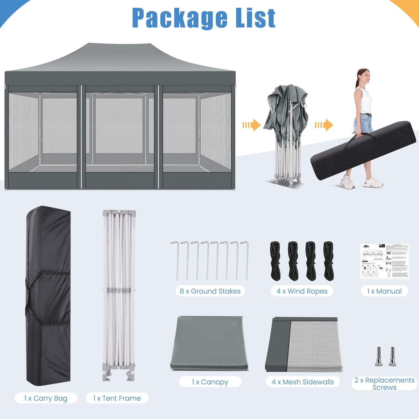 Heavy Duty 10x15 FT Pop Up Canopy Tent with Mosquito Netting Sidewalls