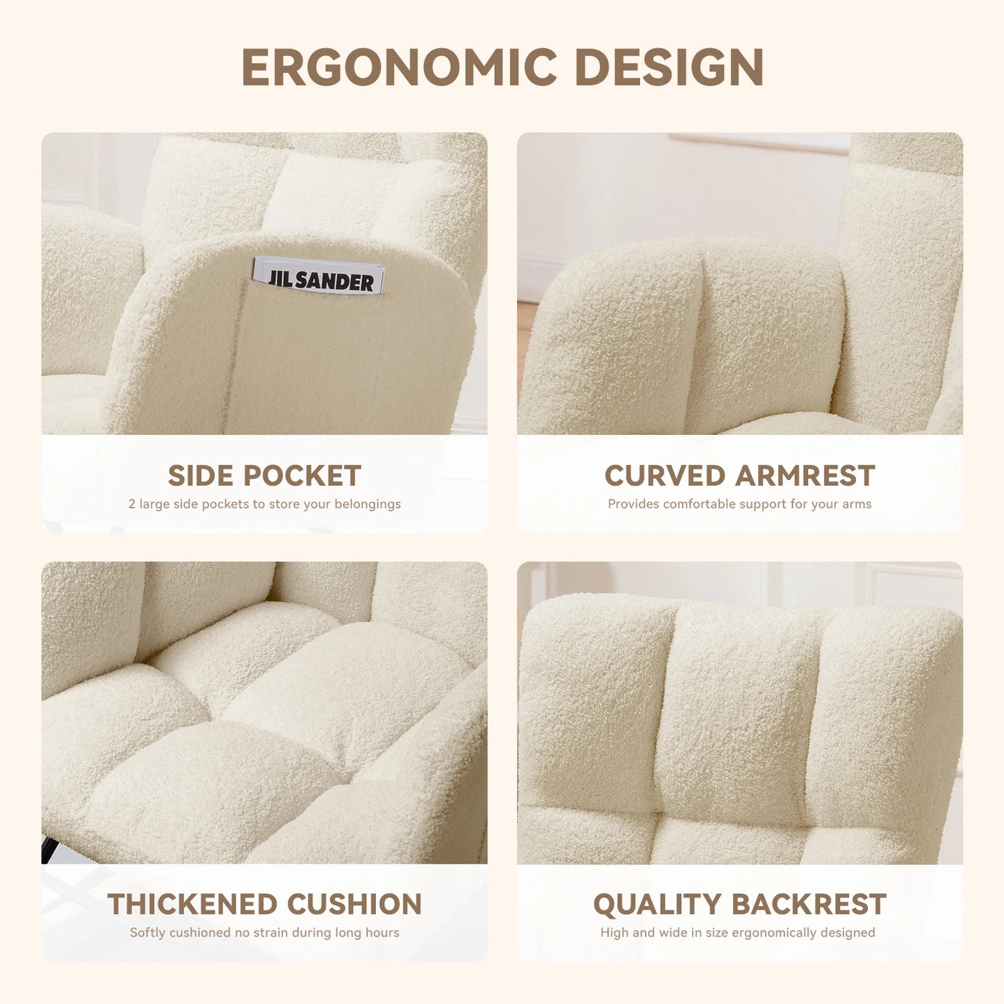 Ljustra Nursery Rocking Chair Teddy Glider Modern High Back Armchair