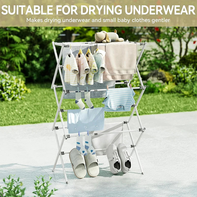 Foldable Floor-Standing Drying Rack Extendable Retractable Three Layers