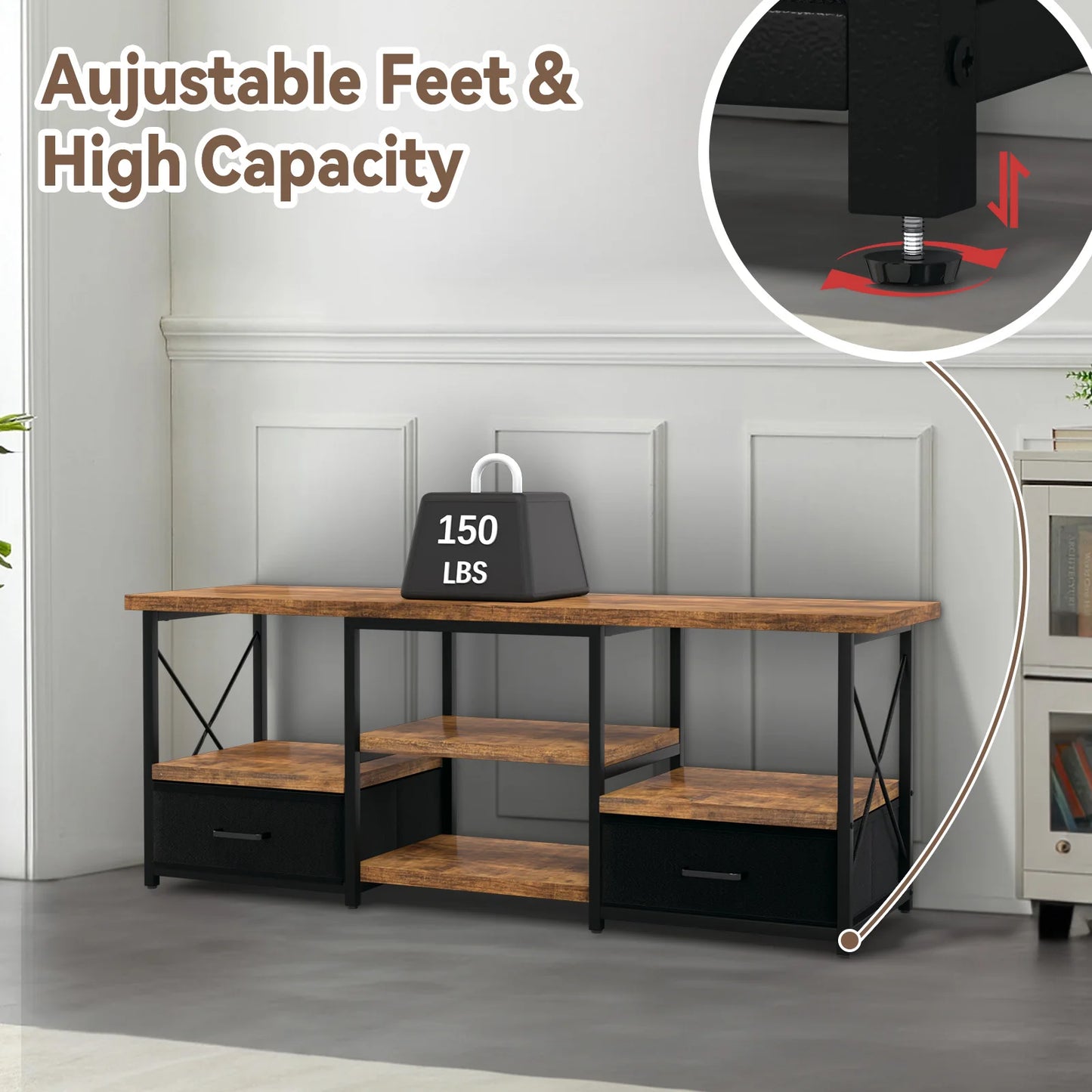 Ljustra 55 Inch TV Stand with Fabric Drawers Modern Living Room Furniture