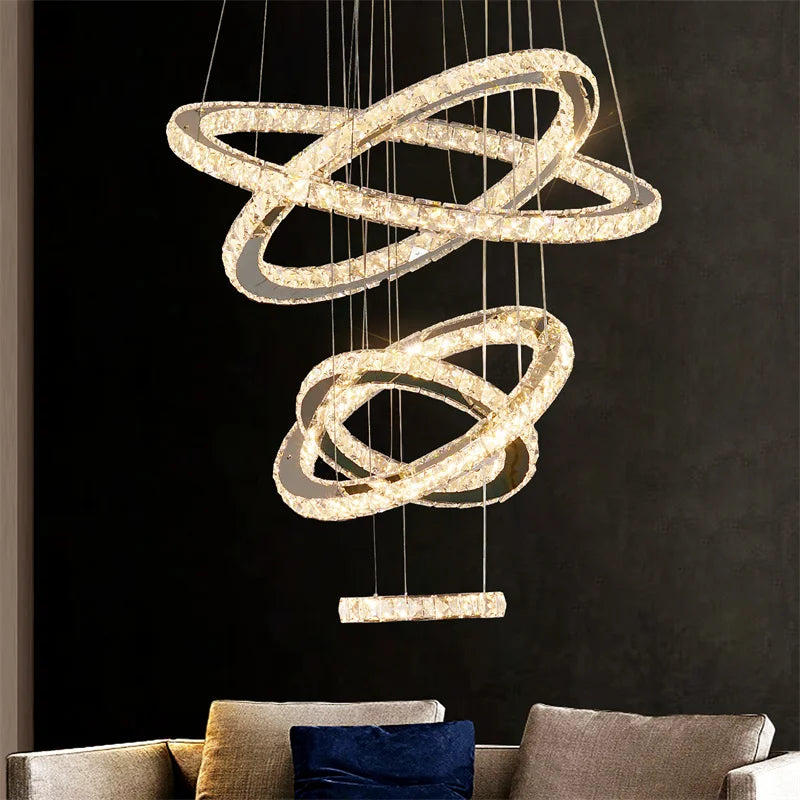 K9 Crystal Ring LED Pendant Light Modern Chandelier Luxury Ceiling Lamp