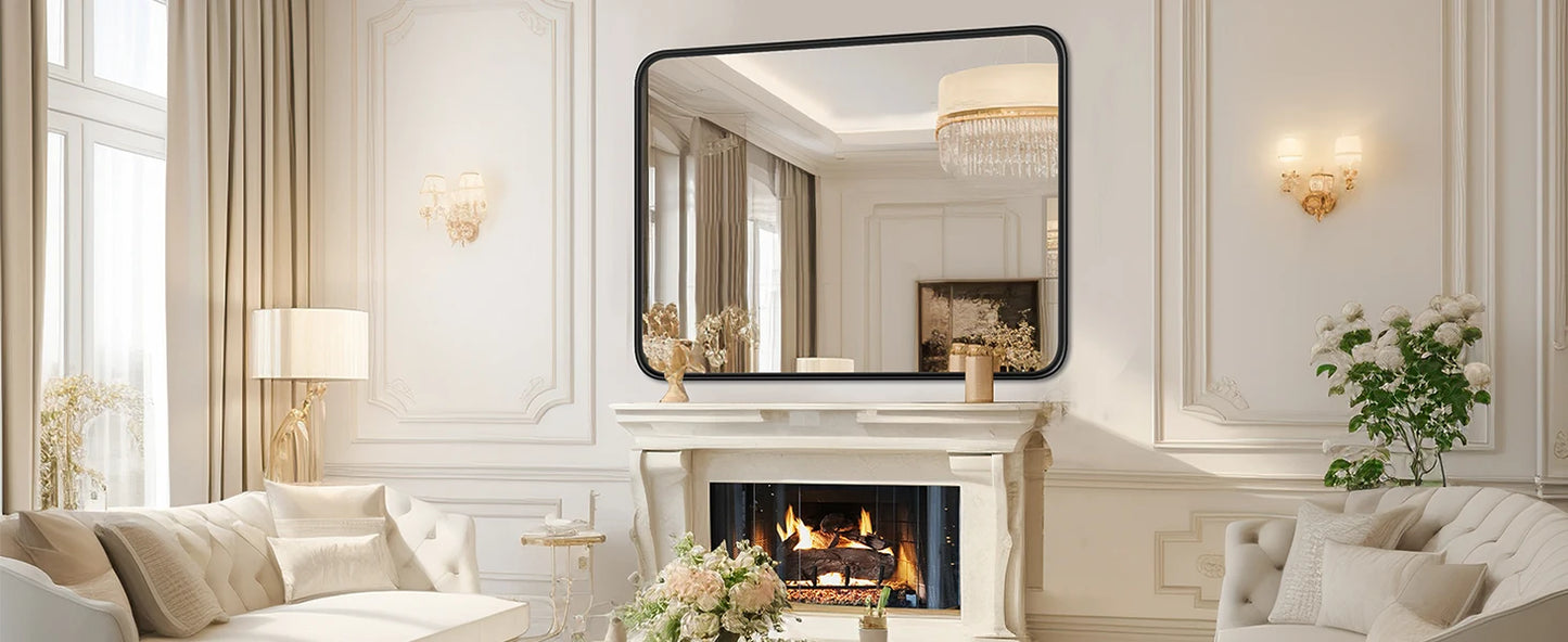 Matte Metal Framed Bathroom Mirror Rounded Corner Tempered Glass