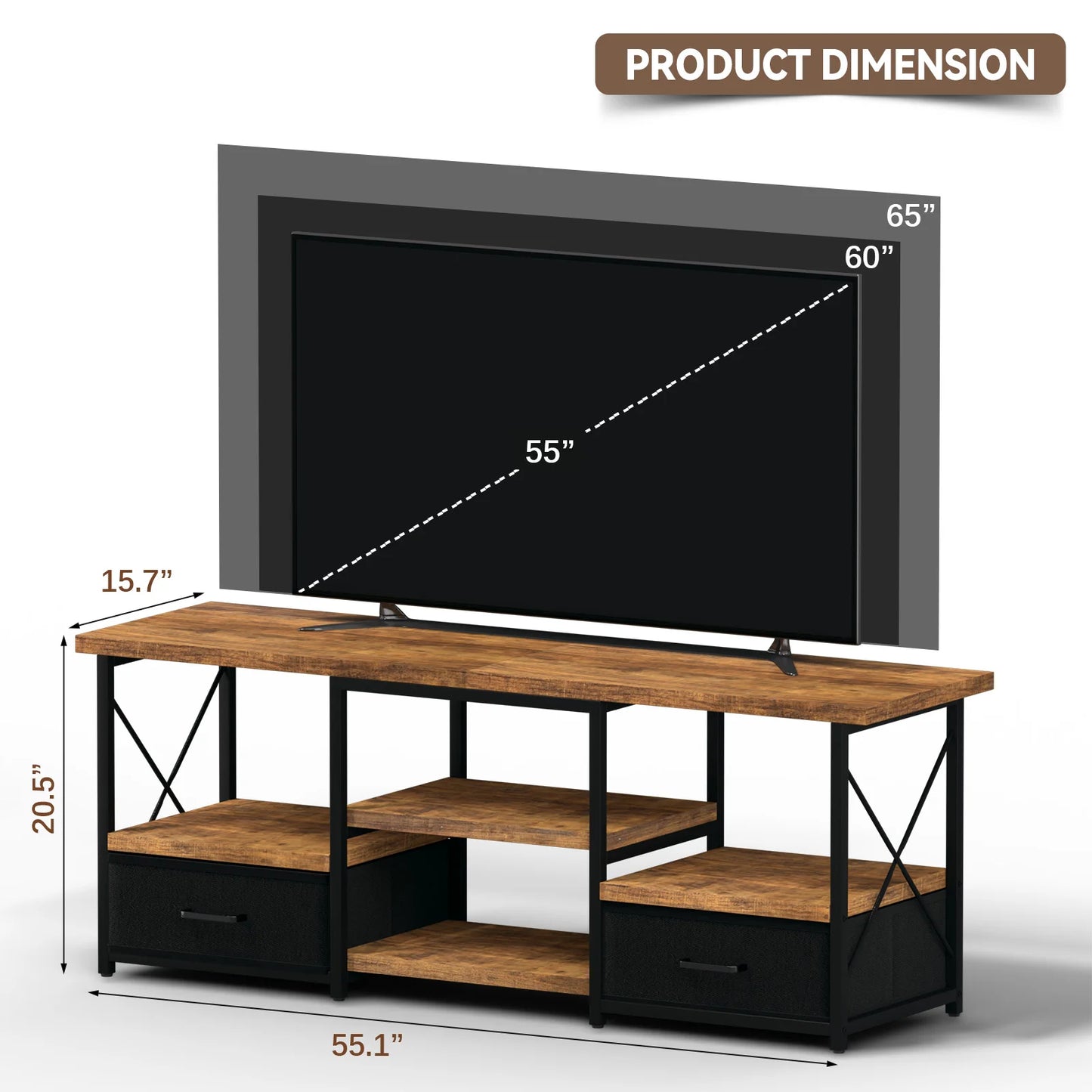 Ljustra 55 Inch TV Stand with Fabric Drawers Modern Living Room Furniture