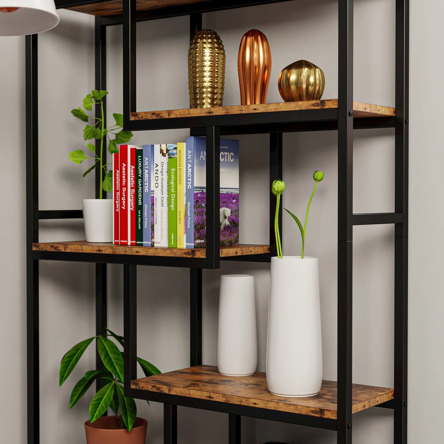 Ljustra 6-Shelf Industrial Etagere Bookcase Open Display Bookshelf