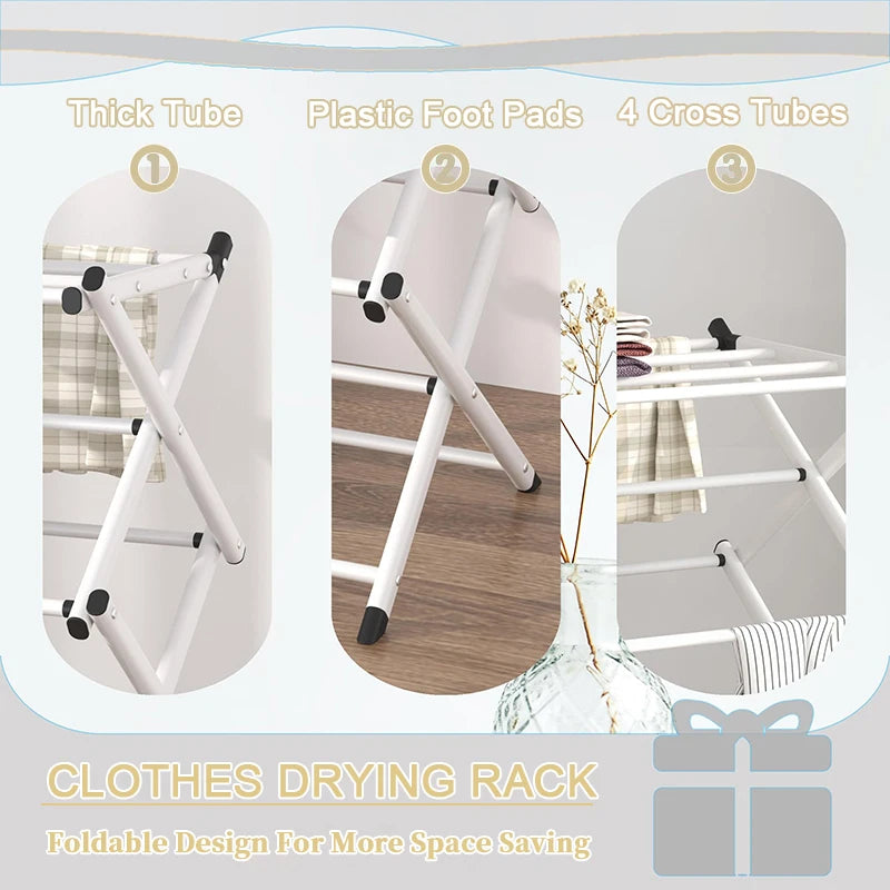Foldable Floor-Standing Drying Rack Extendable Retractable Three Layers