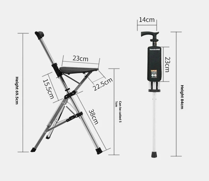 Portable Folding Cane Chair 2-in-1 Outdoor Travel Seat Lightweight