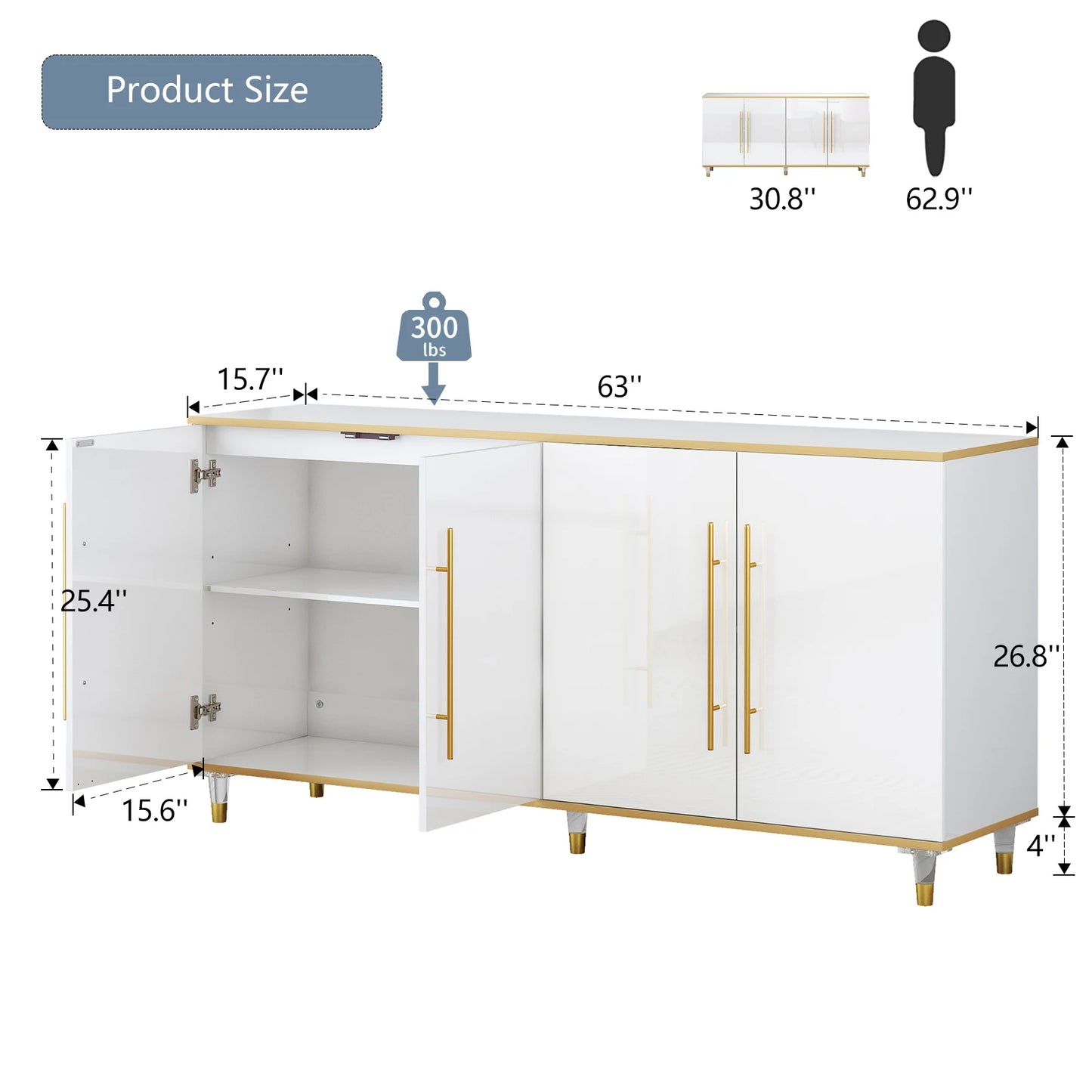 63 Inch Modern Buffet Cabinet Storage Sideboard Console Table