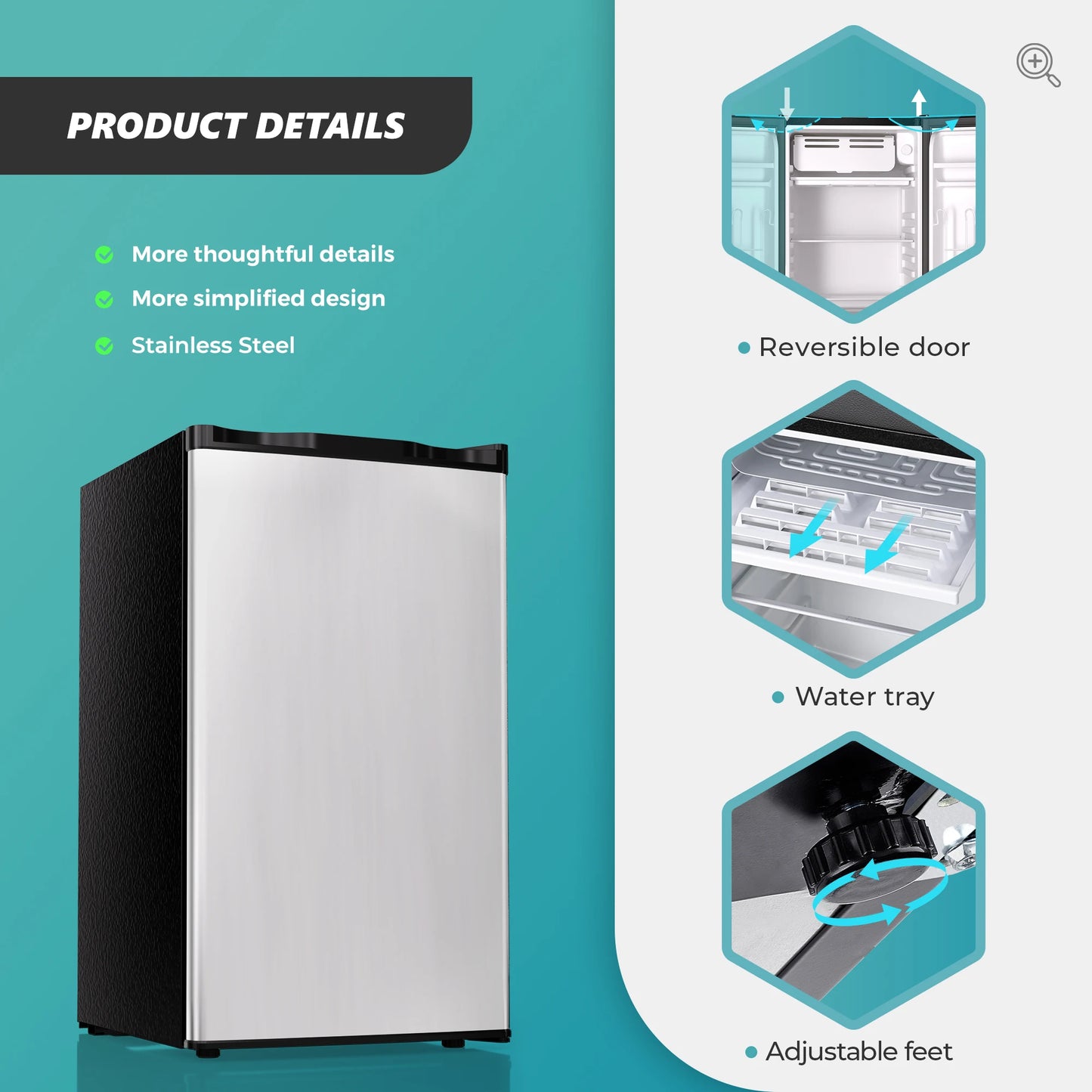 Ljustra 3.2 Cu.Ft Mini Fridge Freezer Compact Refrigerator for Dorm Office