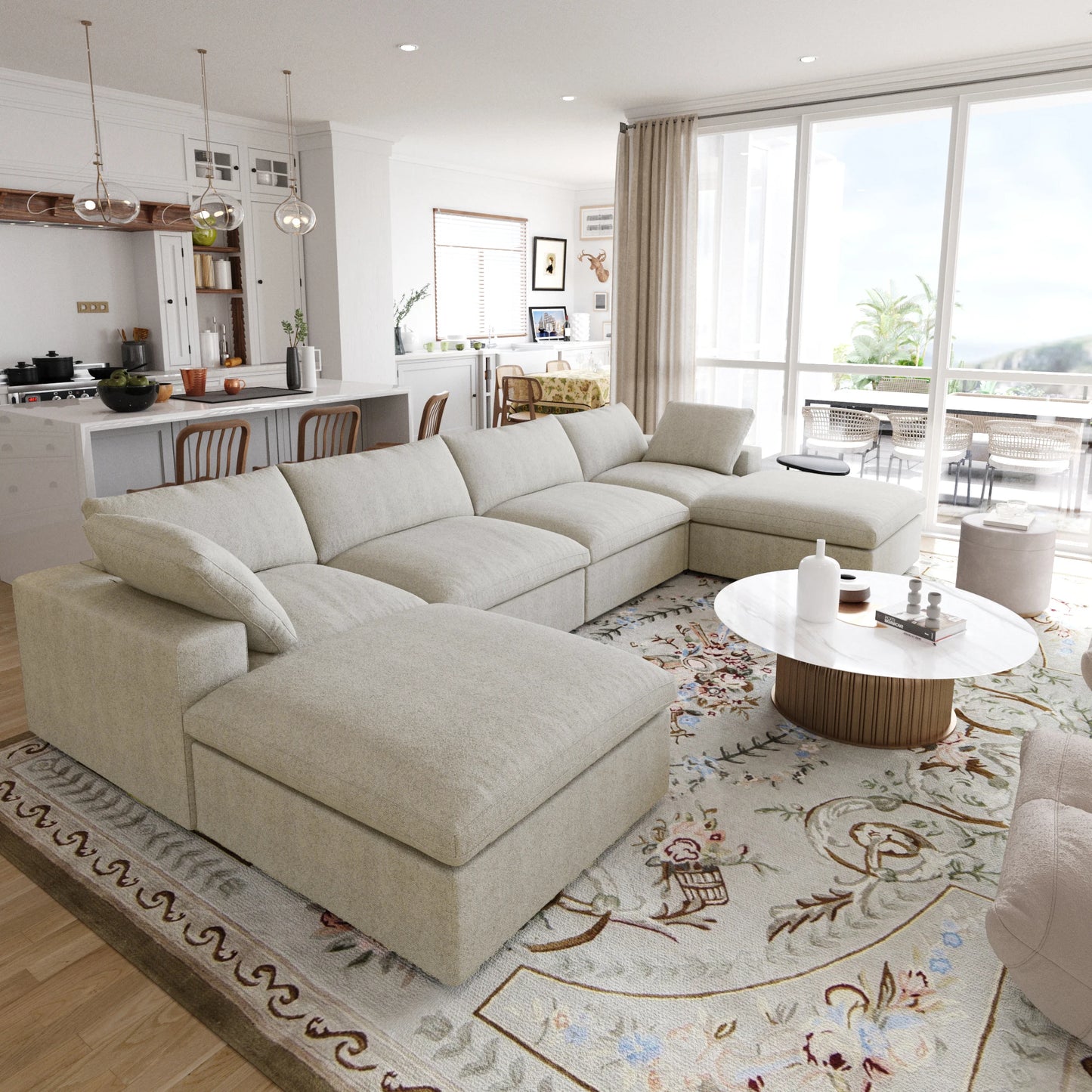 160” U-Shaped Modular Cloud Couch 6 Seat Sectional w/ Storage & Removable Covers