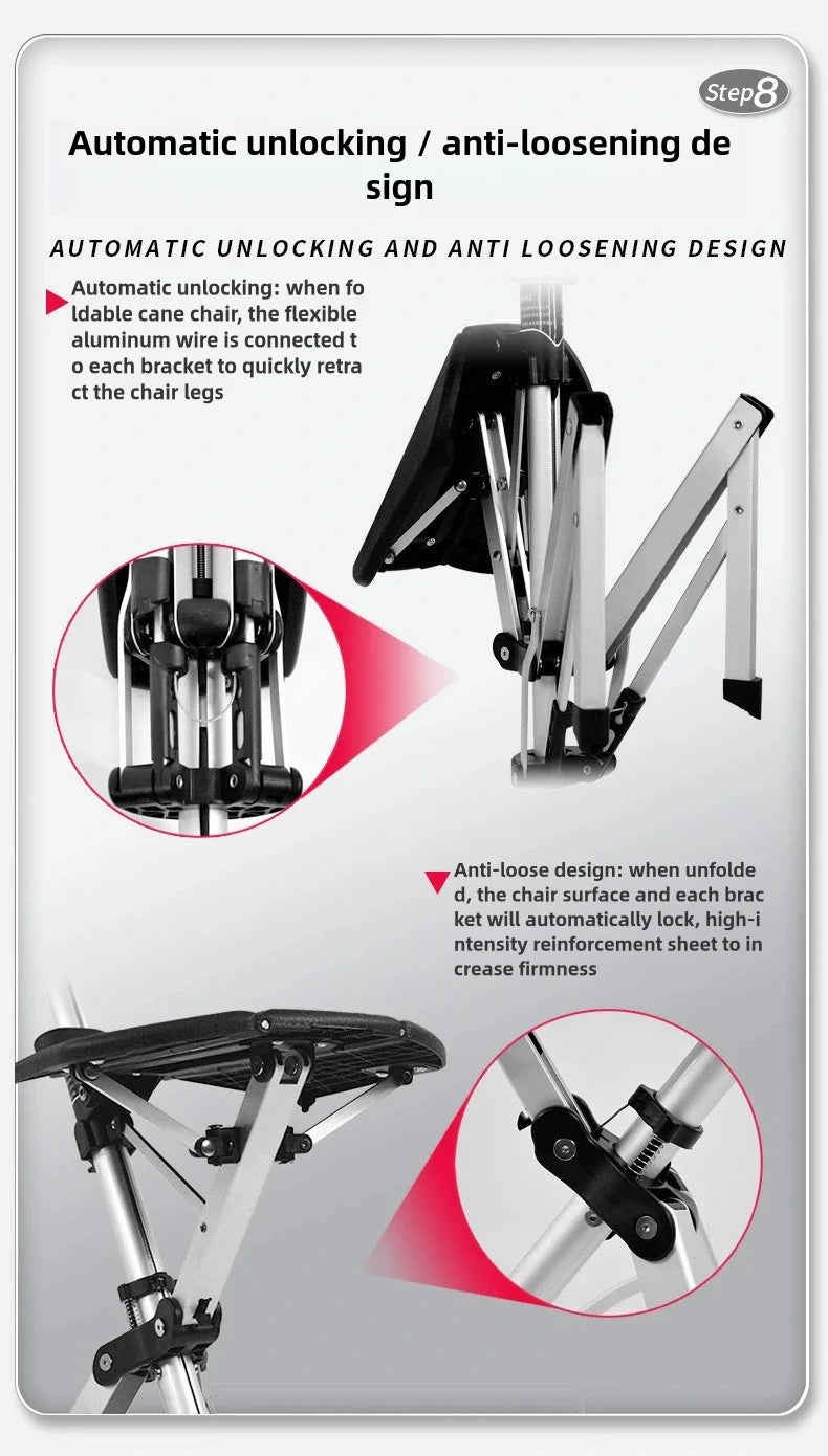 Portable Folding Cane Chair 2-in-1 Outdoor Travel Seat Lightweight