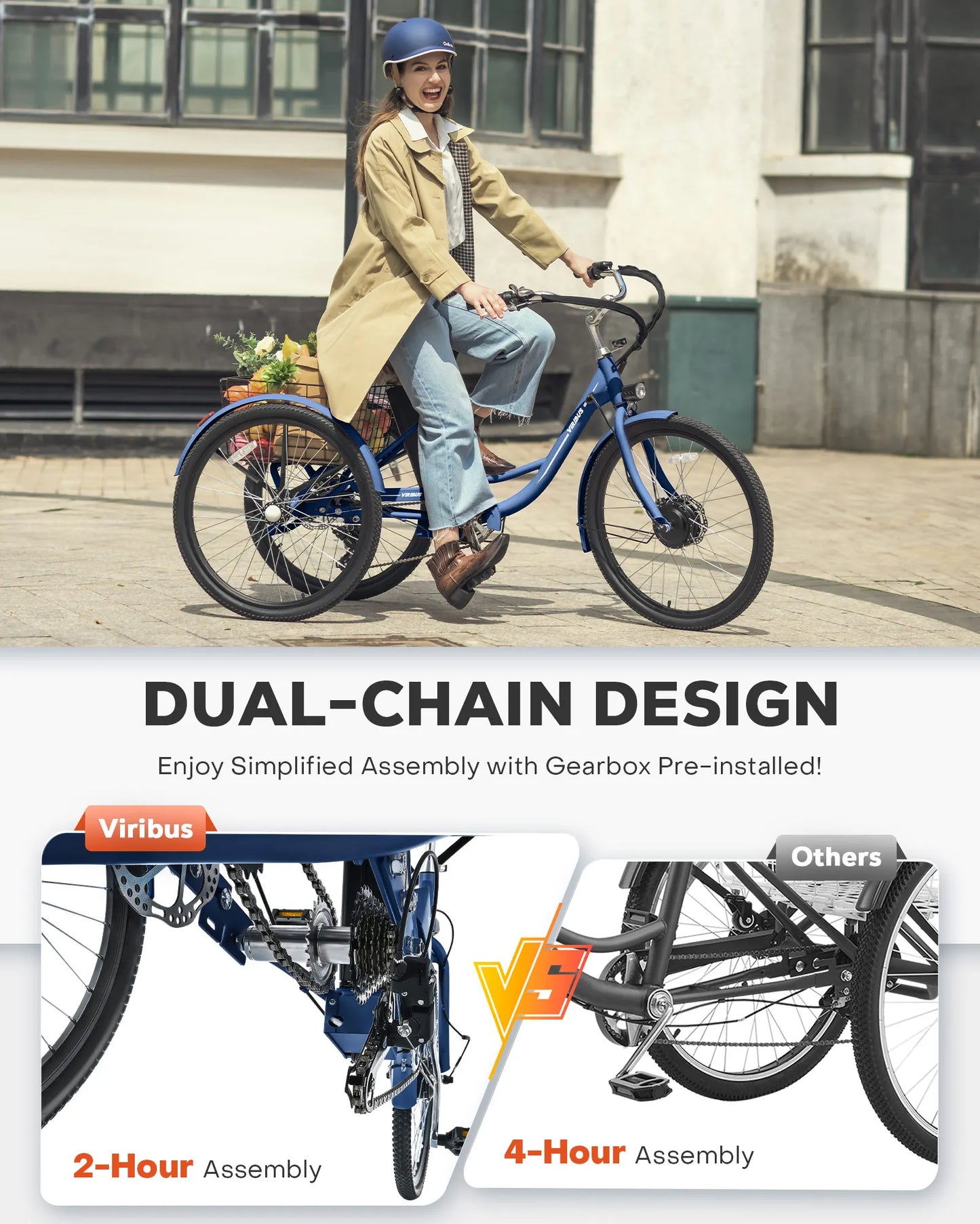 24'' 26'' Electric Tricycle for Adults 350W Motor 7 Speed Trike