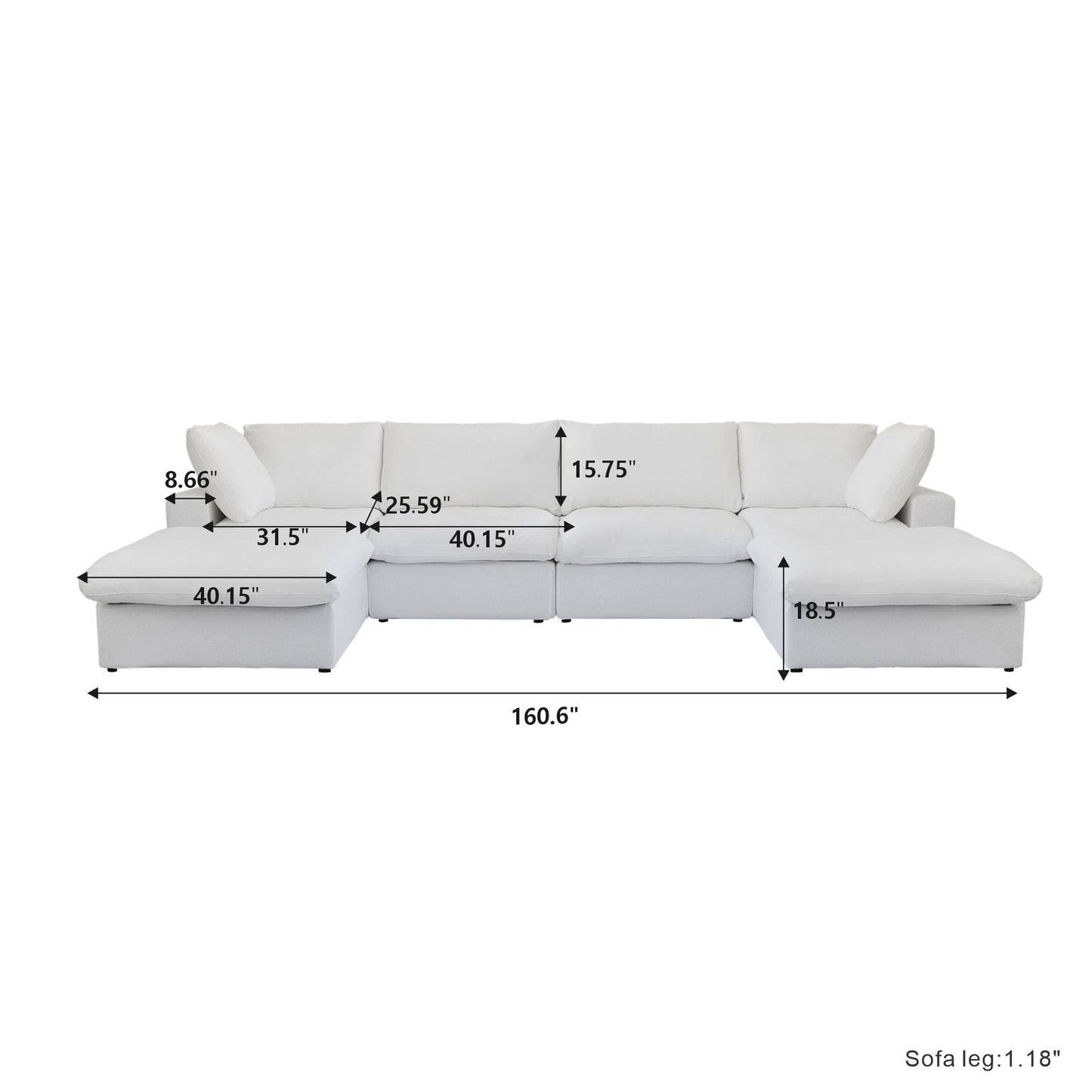 160” U-Shaped Modular Cloud Couch 6 Seat Sectional w/ Storage & Removable Covers