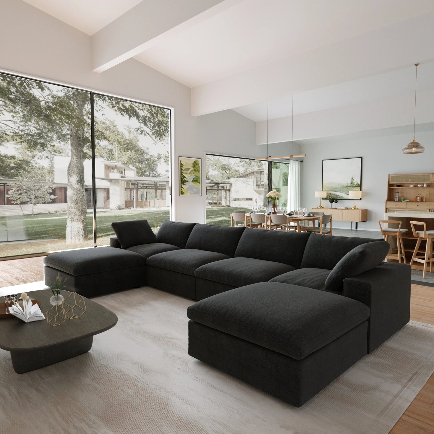 160” U-Shaped Modular Cloud Couch 6 Seat Sectional w/ Storage & Removable Covers