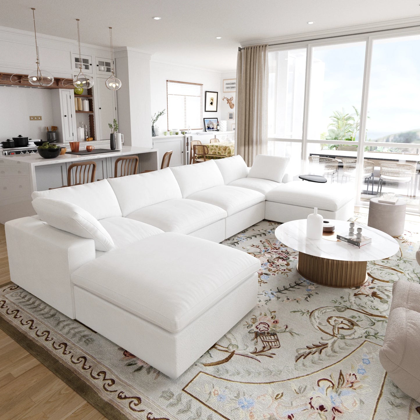 160” U-Shaped Modular Cloud Couch 6 Seat Sectional w/ Storage & Removable Covers