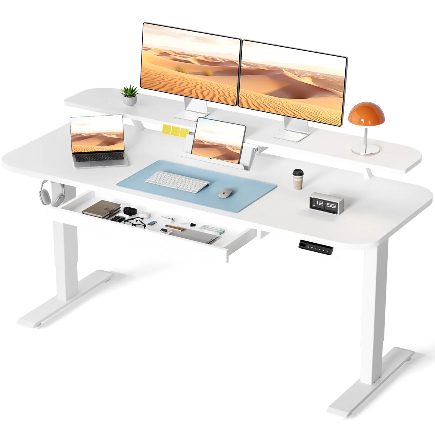 Electric Standing Desk with Drawers Adjustable Ergonomic Home Office
