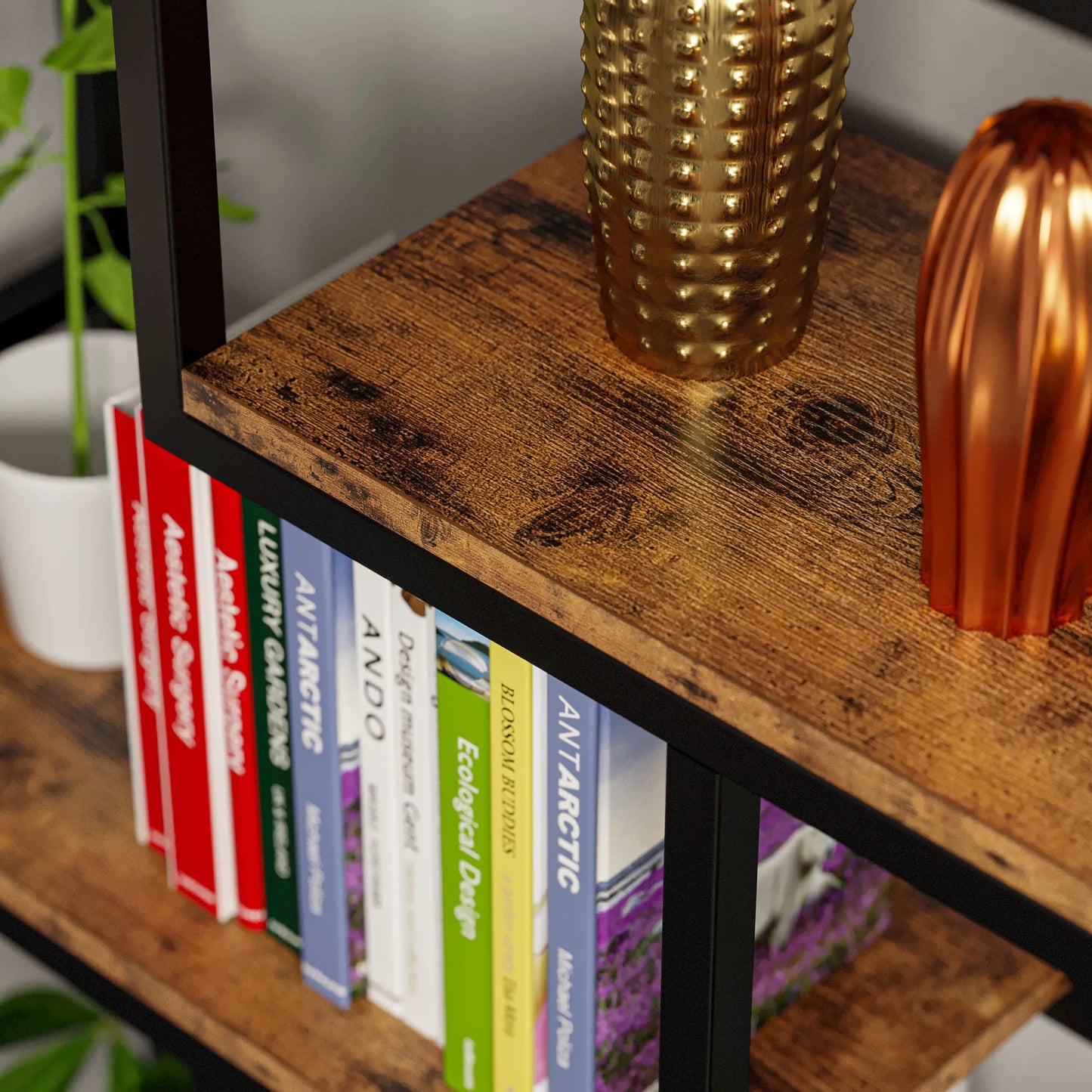 Ljustra 6-Shelf Industrial Etagere Bookcase Open Display Bookshelf