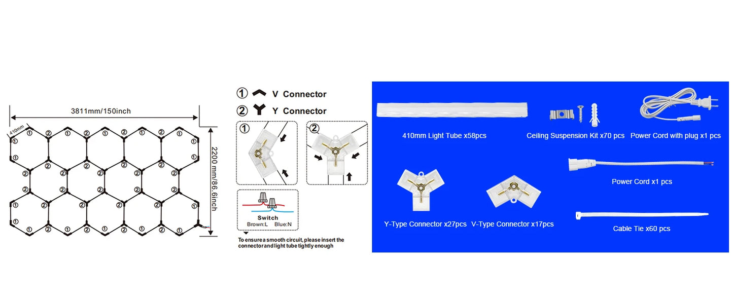 Hexagon LED Garage Lights 192W 26400LM Super Bright Ceiling Lights