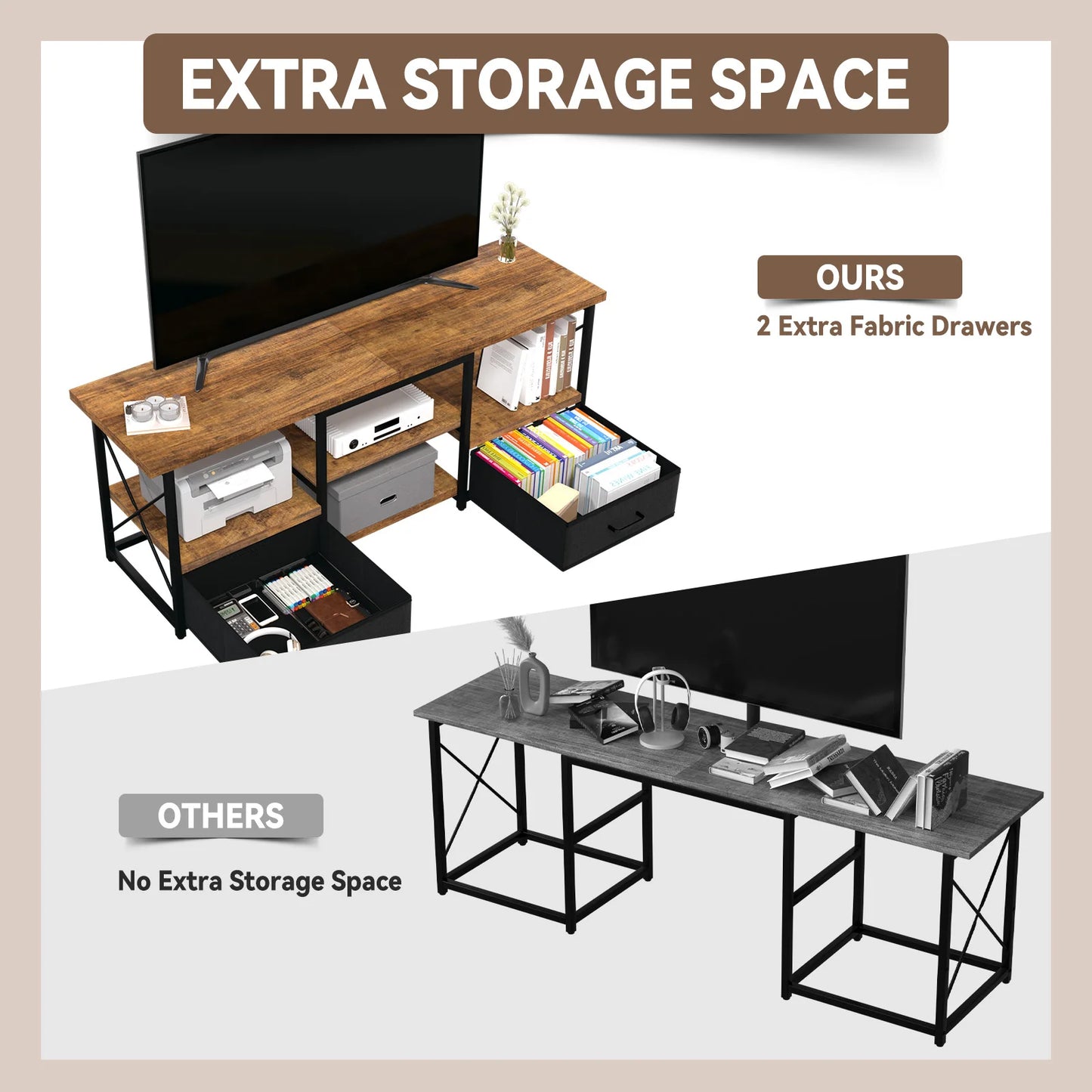 Ljustra 55 Inch TV Stand with Fabric Drawers Modern Living Room Furniture