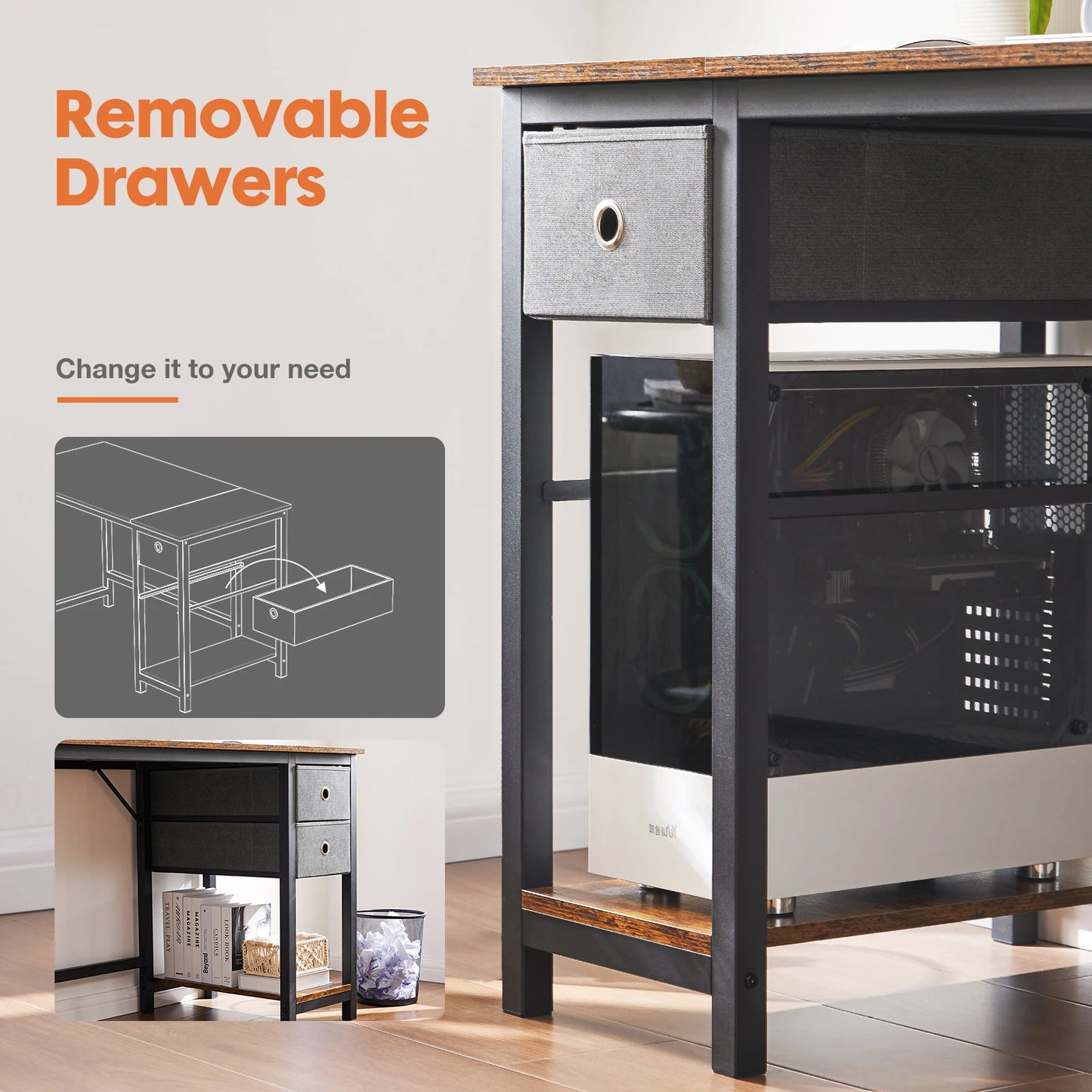 Ljustra 55 Inch Computer Desk With Drawers Home Office Writing Desk