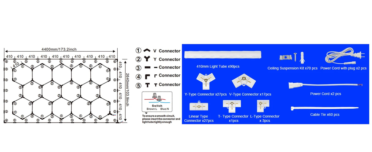 Hexagon LED Garage Lights 192W 26400LM Super Bright Ceiling Lights