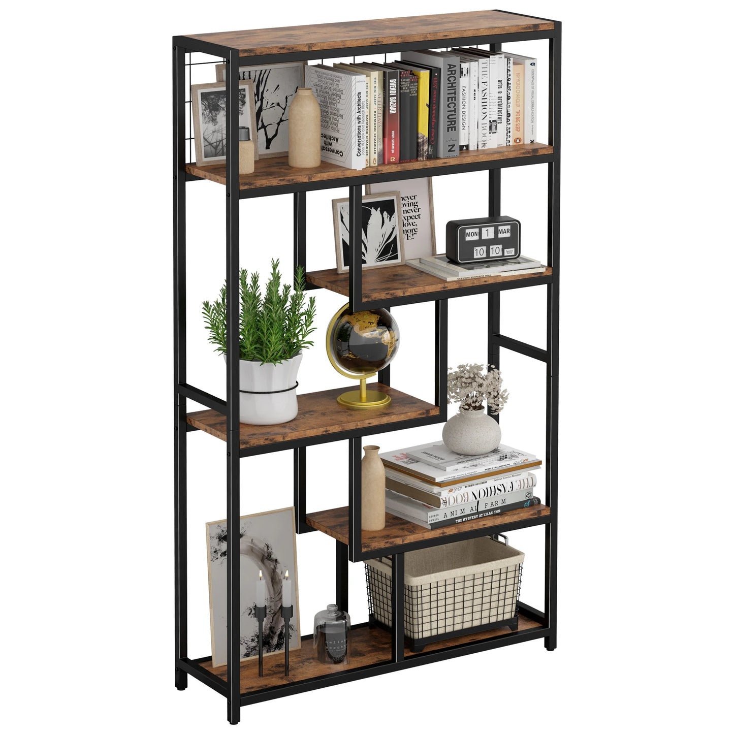 Ljustra 6-Shelf Industrial Etagere Bookcase Open Display Bookshelf