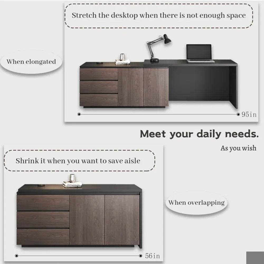 Multifunctional Expandable Desk with Drawers Modern Office Furniture