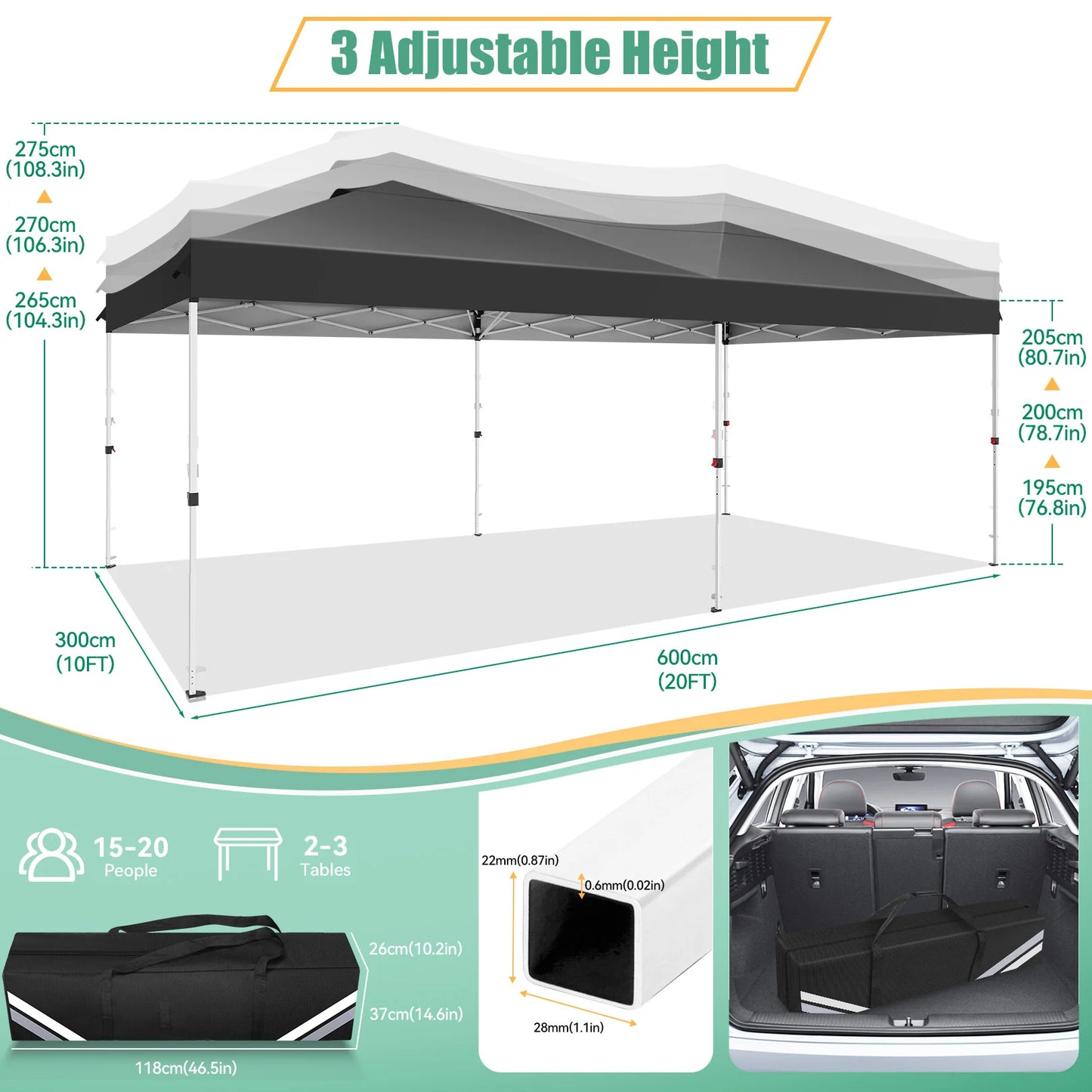 10x20ft Commercial Grade Canopy Tent with Quick-Lock System & Walls