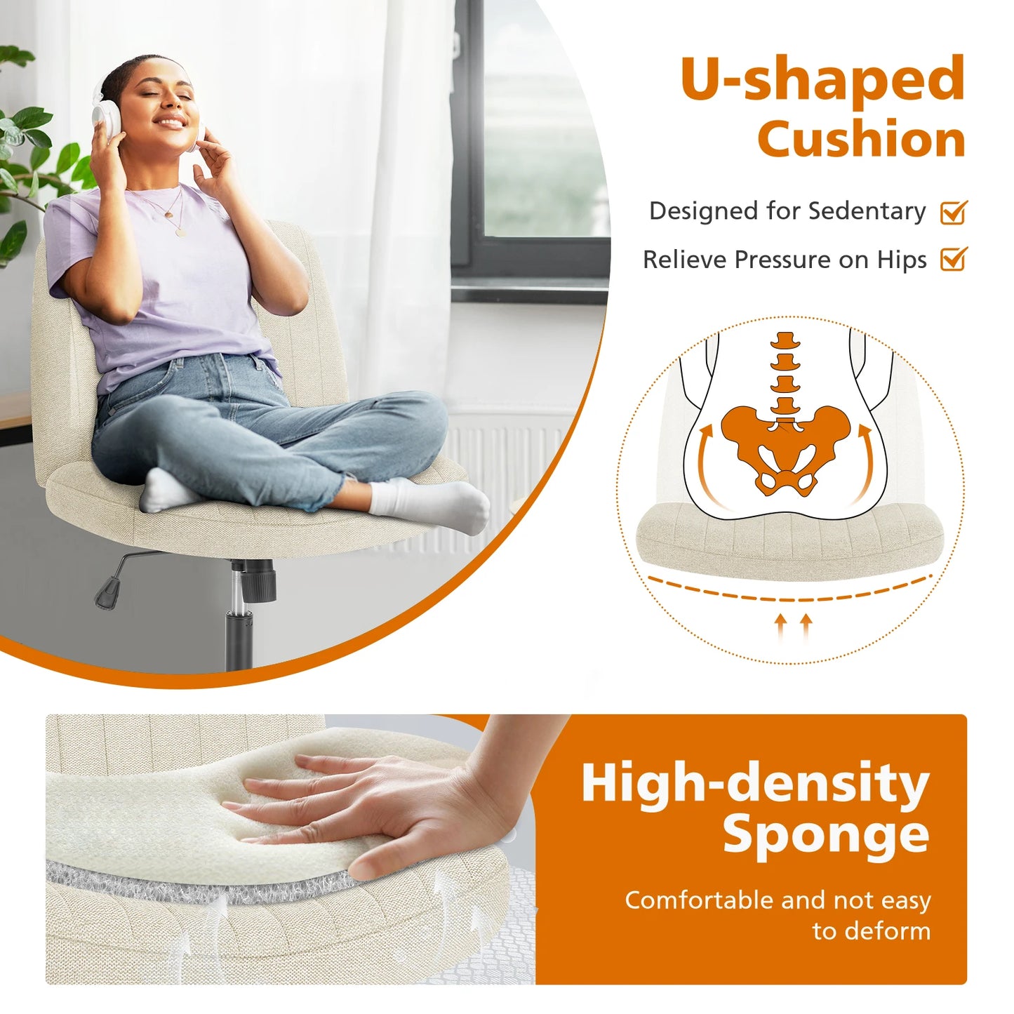 Ljustra Adjustable Swivel Rocking Chair Armless Office Gaming Chair