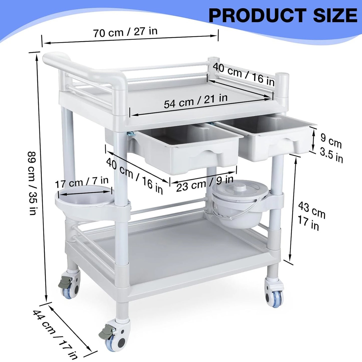 Mobile Trolley Cart with Wheels 330lbs Capacity Rolling Storage Utility