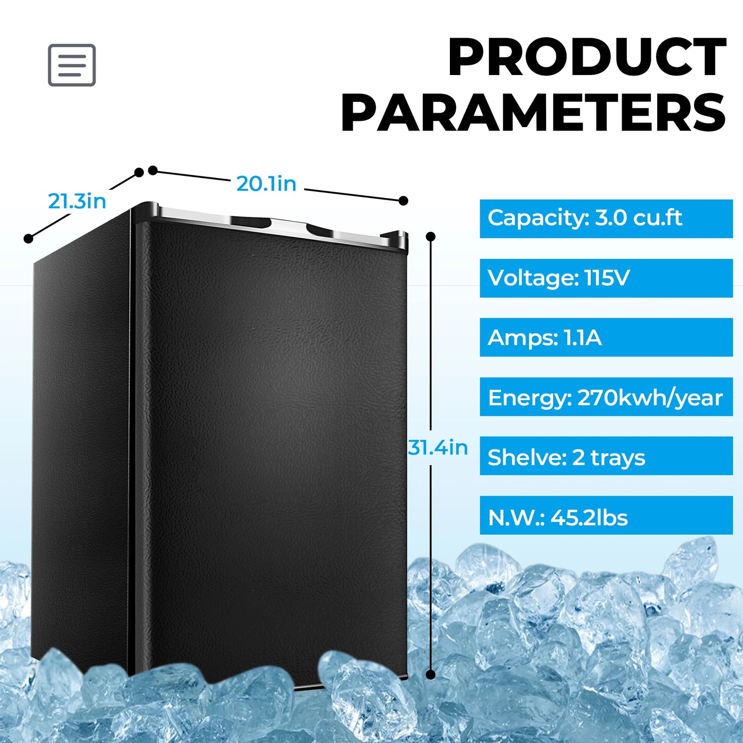 SIMZLIFE Compact Mini Freezer 3.0 Cubic Feet Reversible Door Home Office