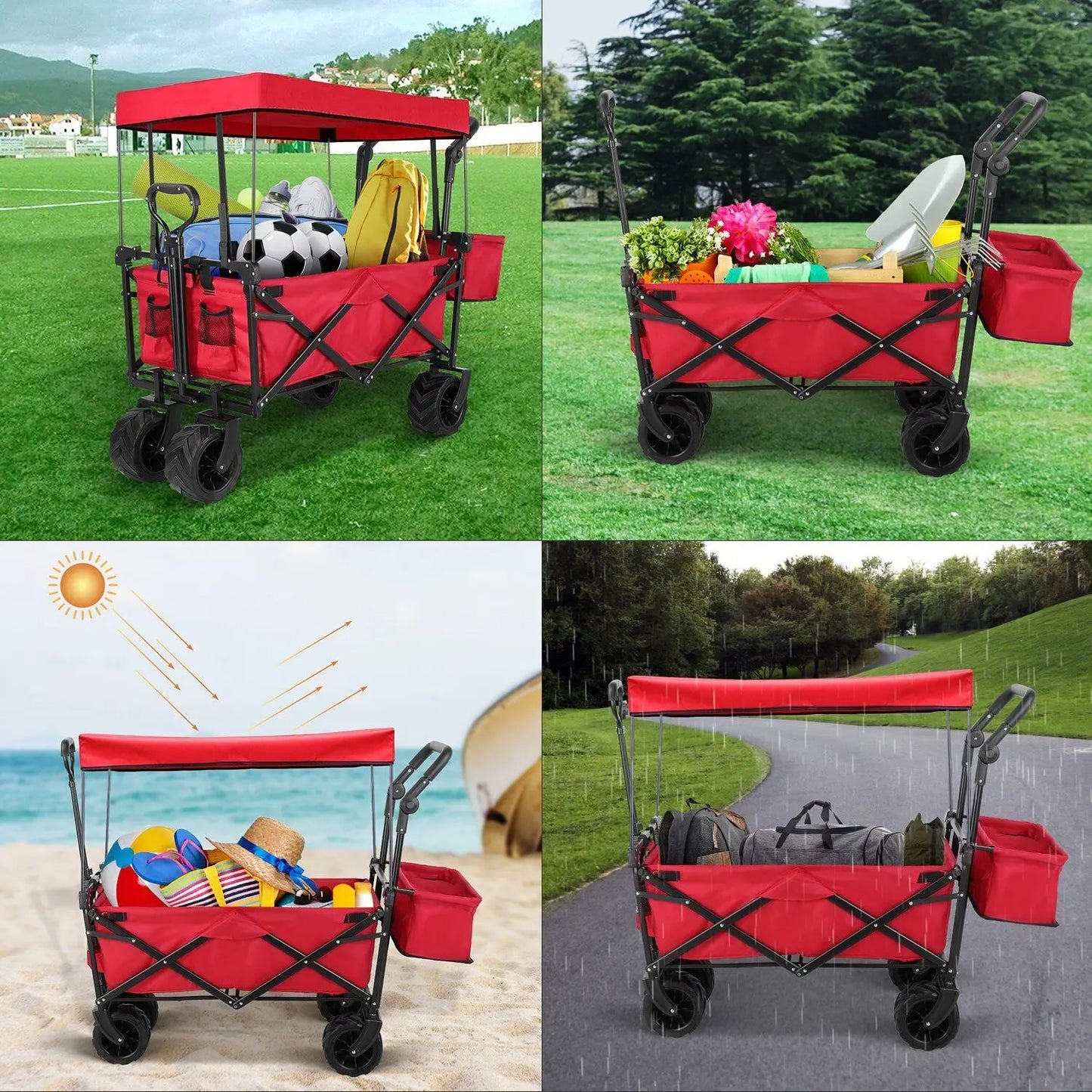 Foldable Handcart with Roof 115kg Off-Road Transport Trolley