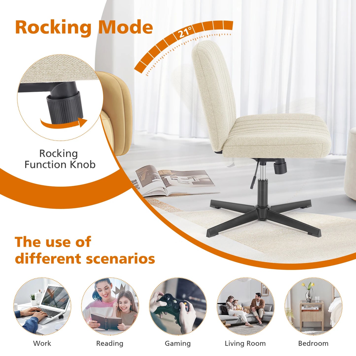 Ljustra Adjustable Swivel Rocking Chair Armless Office Gaming Chair