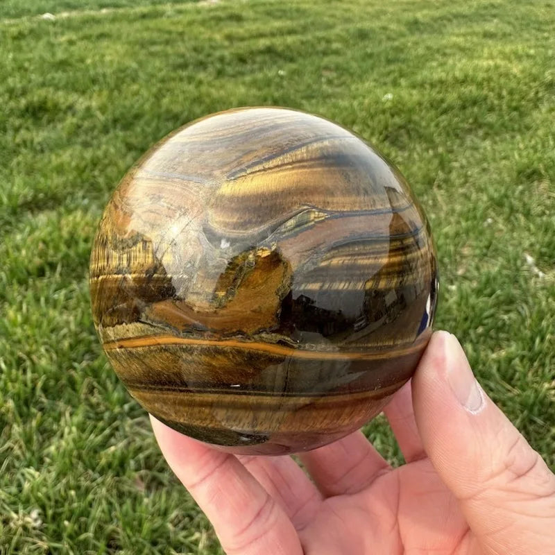 Natural Tiger Eye Jasper Sphere Crystal Ball Home Decor Reiki Healing