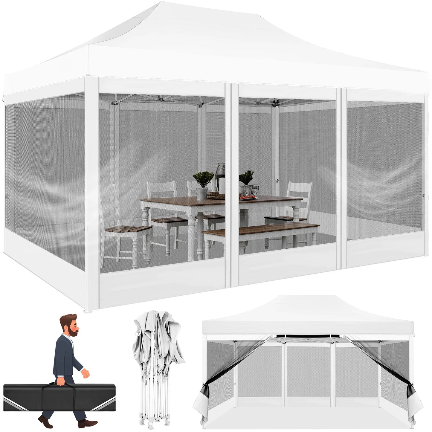Heavy Duty 10x15 FT Pop Up Canopy Tent with Mosquito Netting Sidewalls