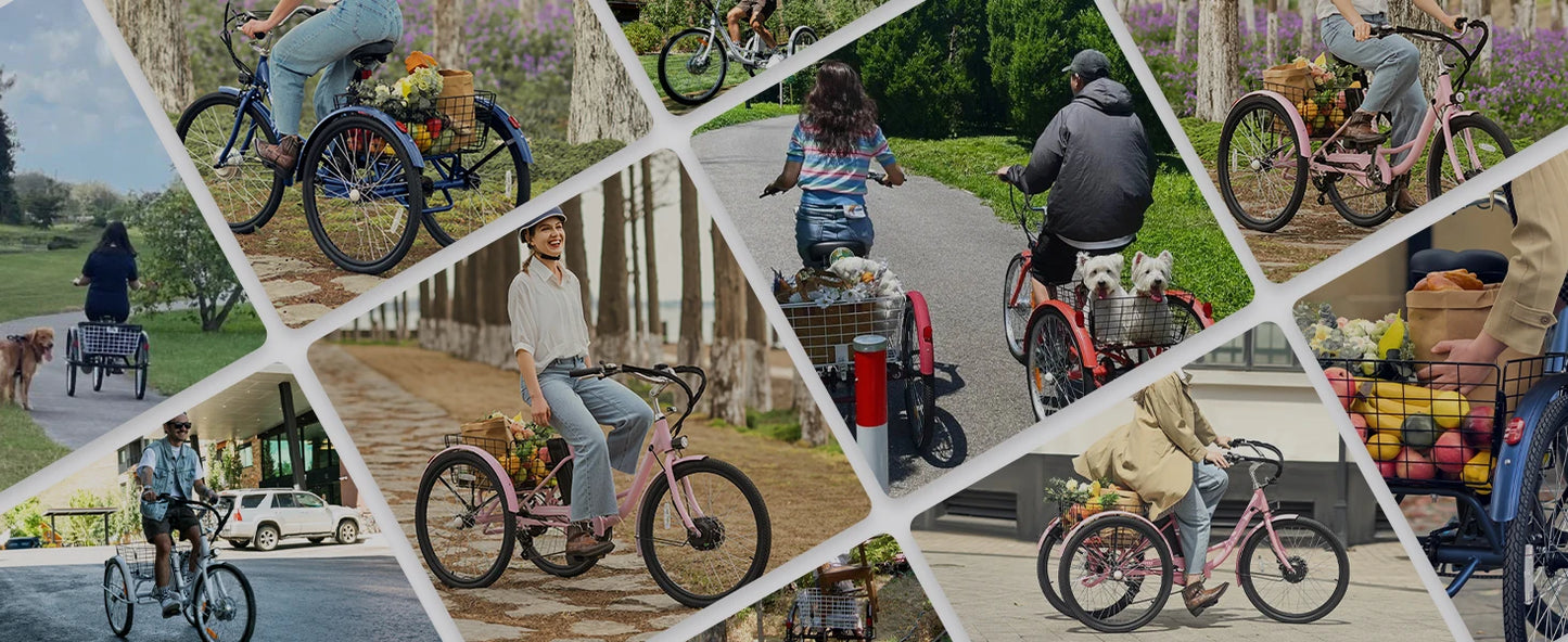 24'' 26'' Electric Tricycle for Adults 350W Motor 7 Speed Trike