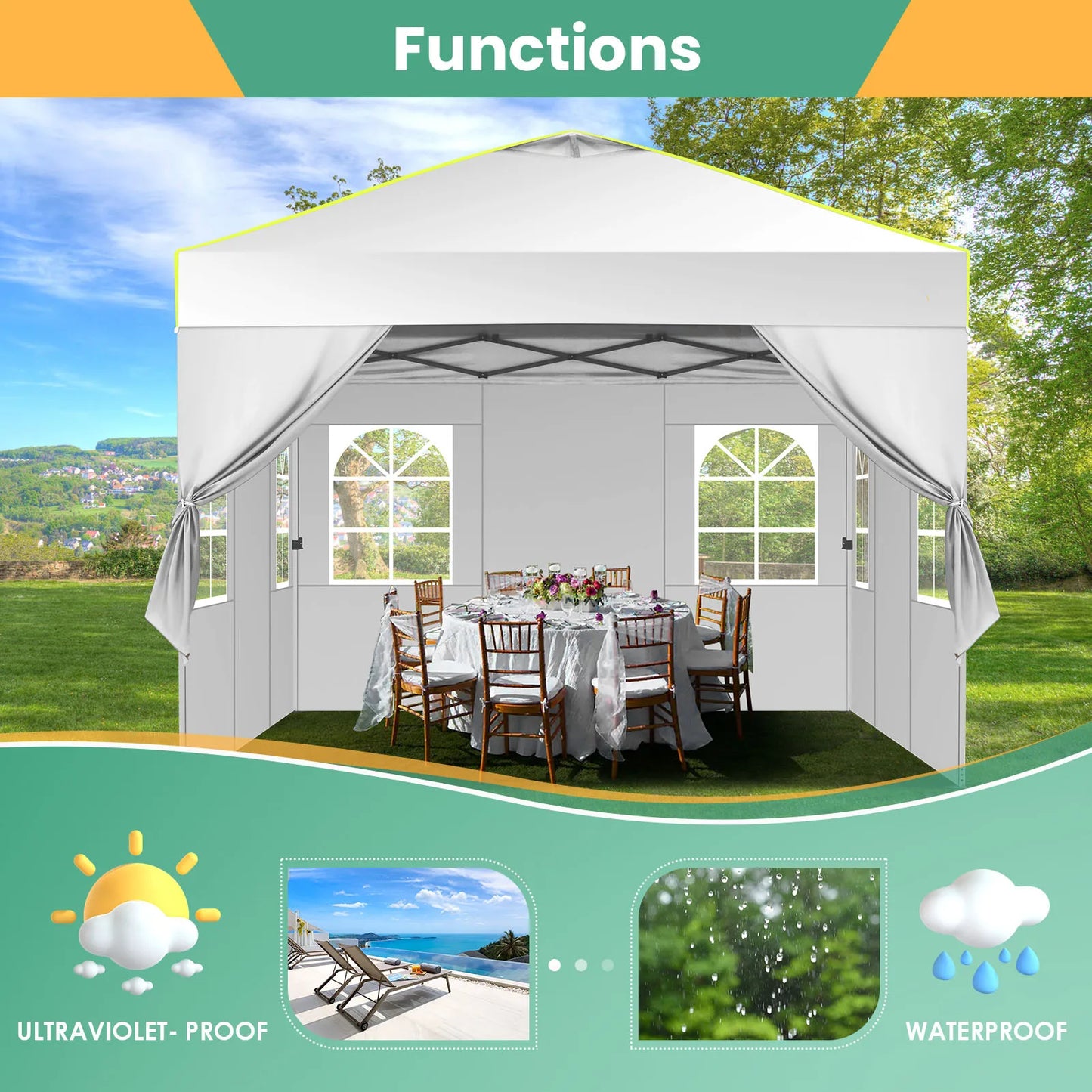 10x10 Pop Up Canopy Tent Waterproof Adjustable Height Outdoor Gazebo
