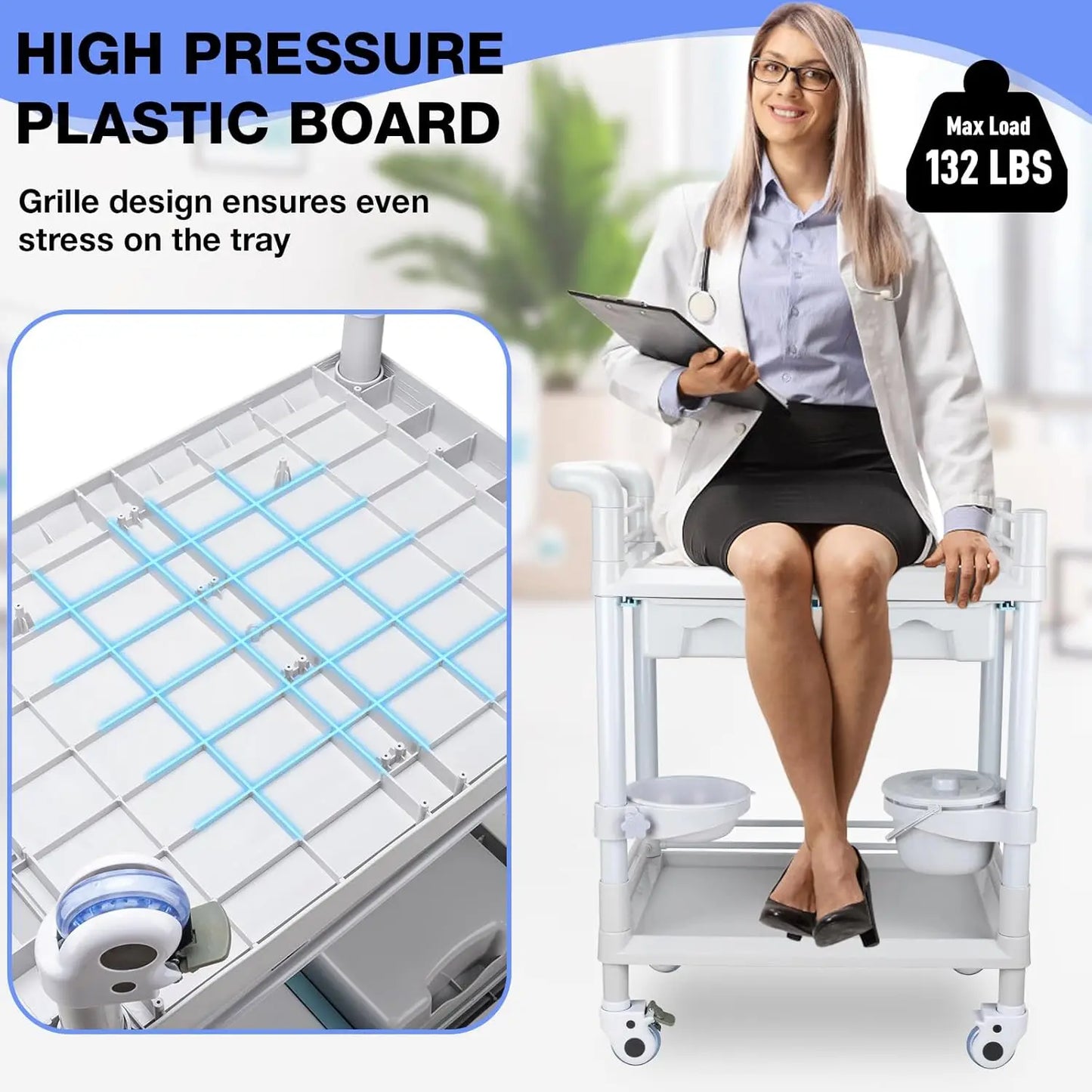 Mobile Trolley Cart with Wheels 330lbs Capacity Rolling Storage Utility