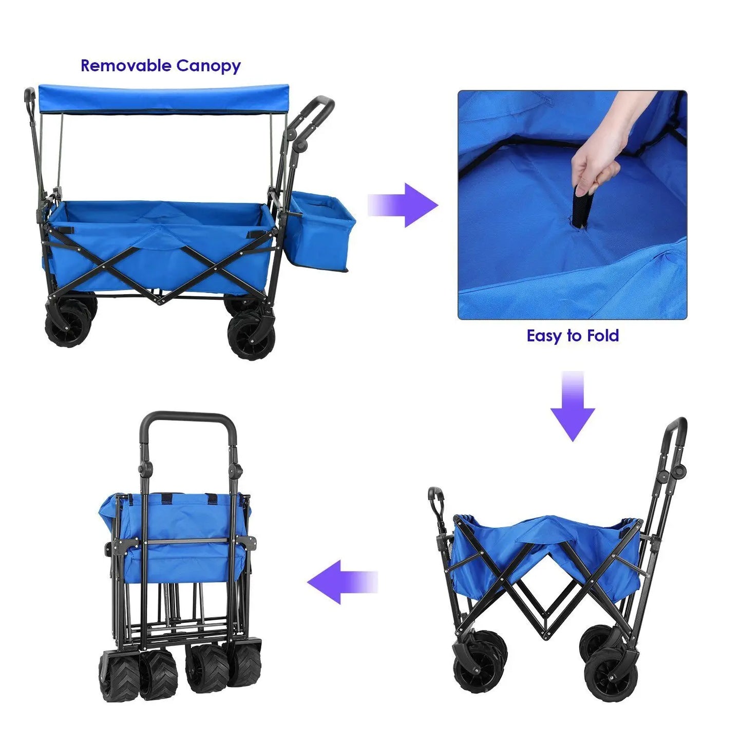 Foldable Handcart with Roof 115kg Off-Road Transport Trolley