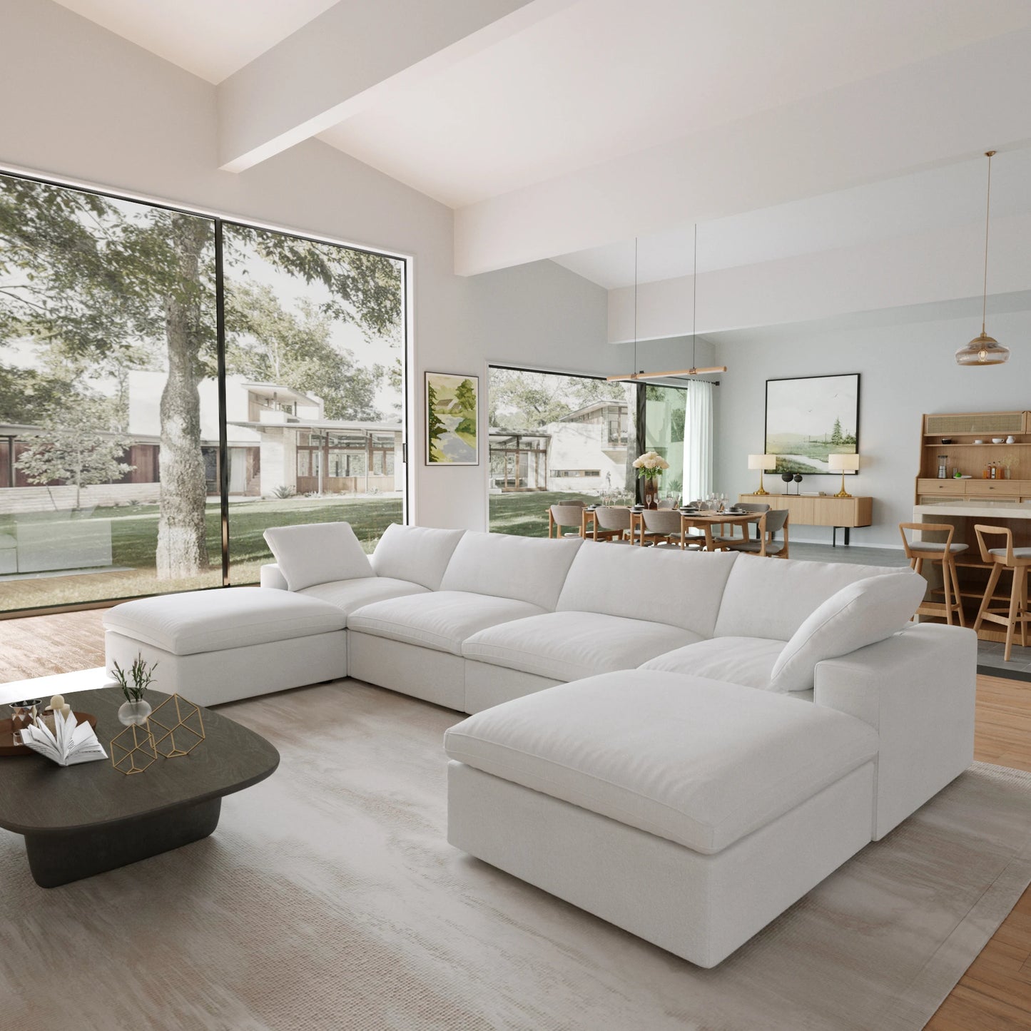 160” U-Shaped Modular Cloud Couch 6 Seat Sectional w/ Storage & Removable Covers