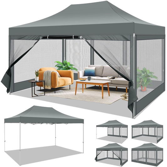 Heavy Duty 10x15 FT Pop Up Canopy Tent with Mosquito Netting Sidewalls