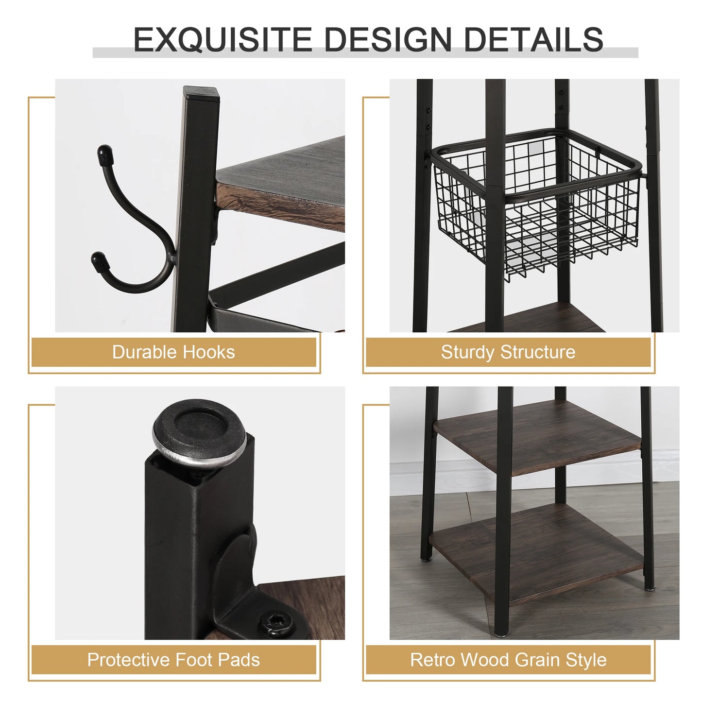 Ljustra Freestanding Coat Rack Stand with 8 Hooks for Living Room