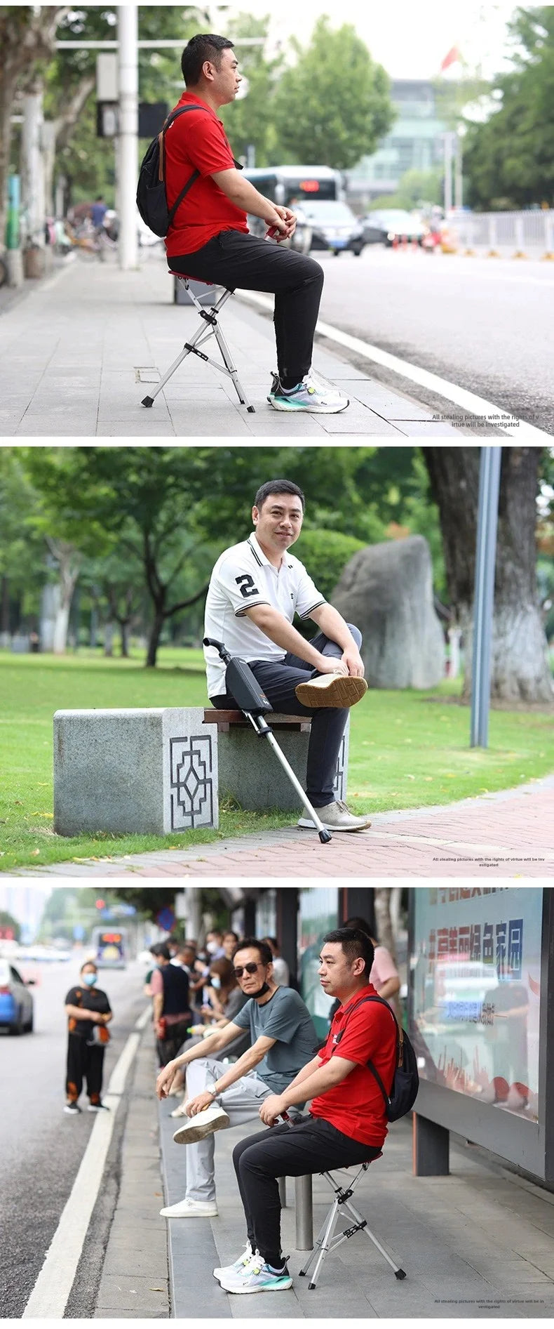 Portable Folding Cane Chair 2-in-1 Outdoor Travel Seat Lightweight