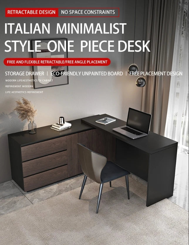 Multifunctional Expandable Desk with Drawers Modern Office Furniture