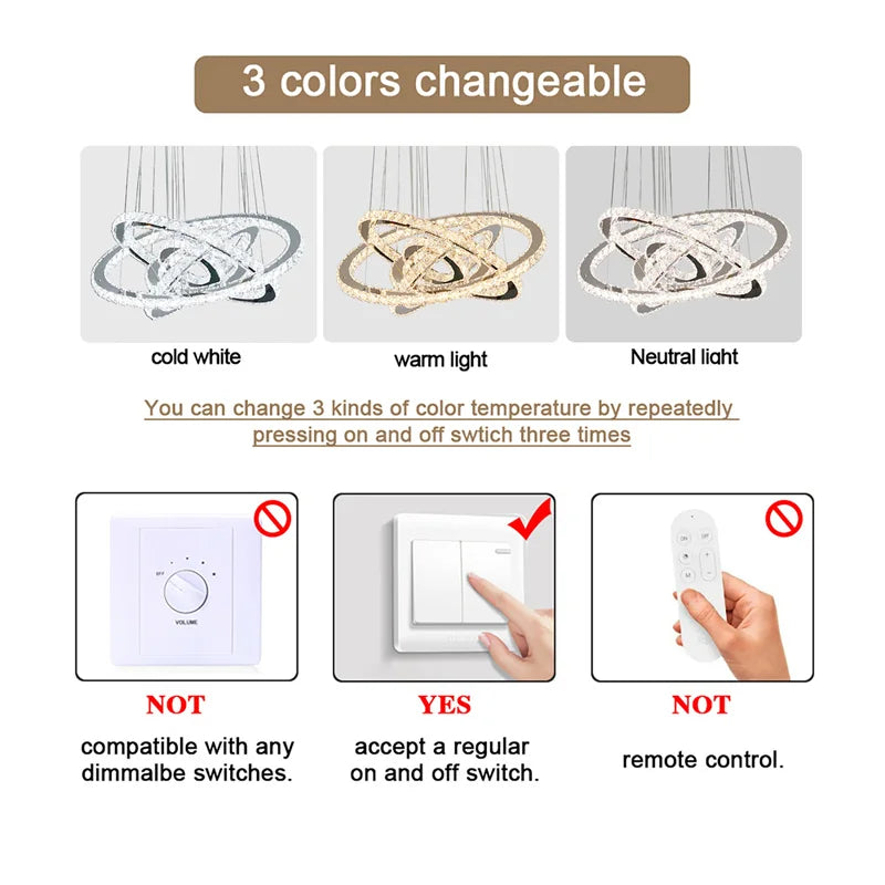 K9 Crystal Ring LED Pendant Light Modern Chandelier Luxury Ceiling Lamp