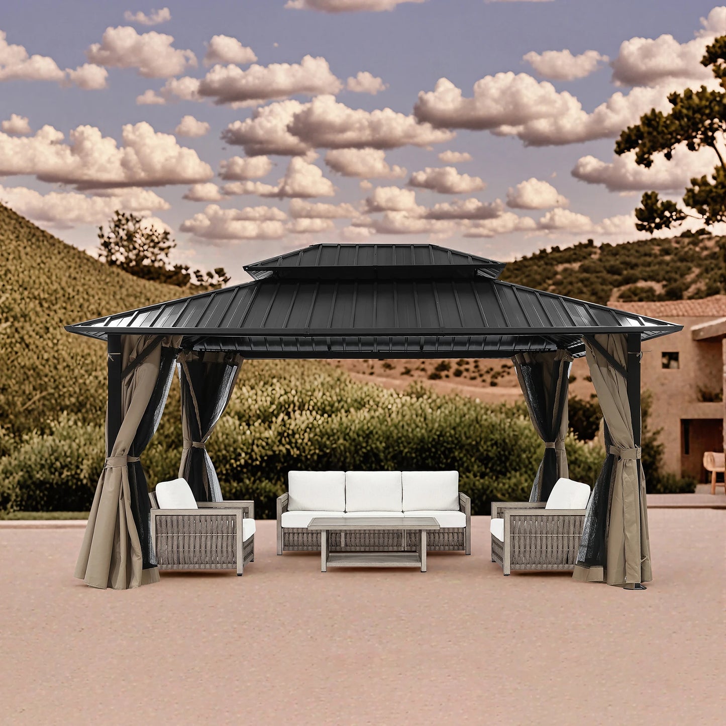 Ljustra 12x16 Outdoor Hardtop Gazebo Aluminum Frame with Netting Curtains