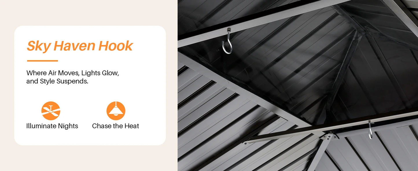 Ljustra 12x16 Outdoor Hardtop Gazebo Aluminum Frame with Netting Curtains